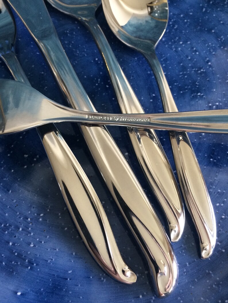 Mid Century Stainless Steel Flatware Set INTERNATIONAL TRADEWINDS \u2022Service for 8\u2022 44 Piece Set \u2022Mint