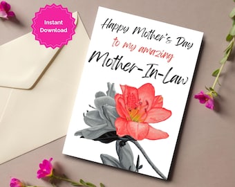 Printable Mothers Day Card for Mother In Law, Mother-In-Law Gift, Floral Mothers Day Card, Botanical Card for Plant Lover, Instant Download