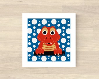 Orange Dinosaur w/ Dots Art Print | Custom Name Art