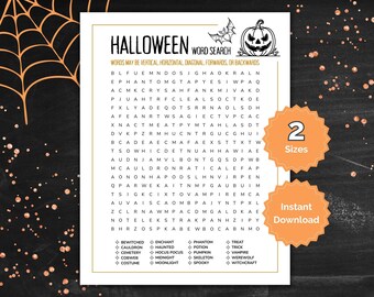 Halloween Word Search Printable, Halloween Word Find Activity for Adults Teens & Kids, Fall Word Search Party Game, Instant Digital Download