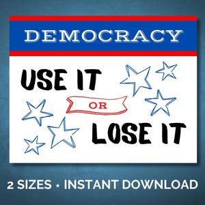 Cartello di protesta stampabile, Democrazia, usala o perdila, Manifesto per attivismo politico "mani lontane", Cartello anti-oligarchia, Download immediato