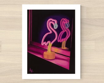 Night Flamingos Art Print