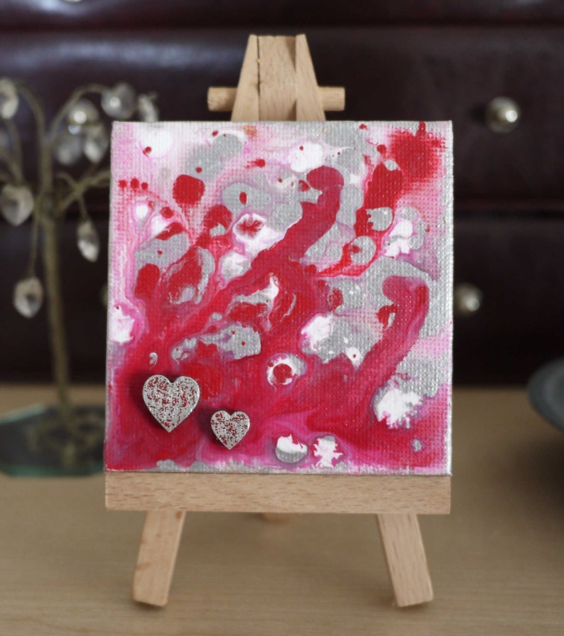 Sea of Love Tiny Original Acrylic Painting on Canvas, Miniature Painting, Romantic Art, Abstract Art, Art & Collectibles With Display Easel