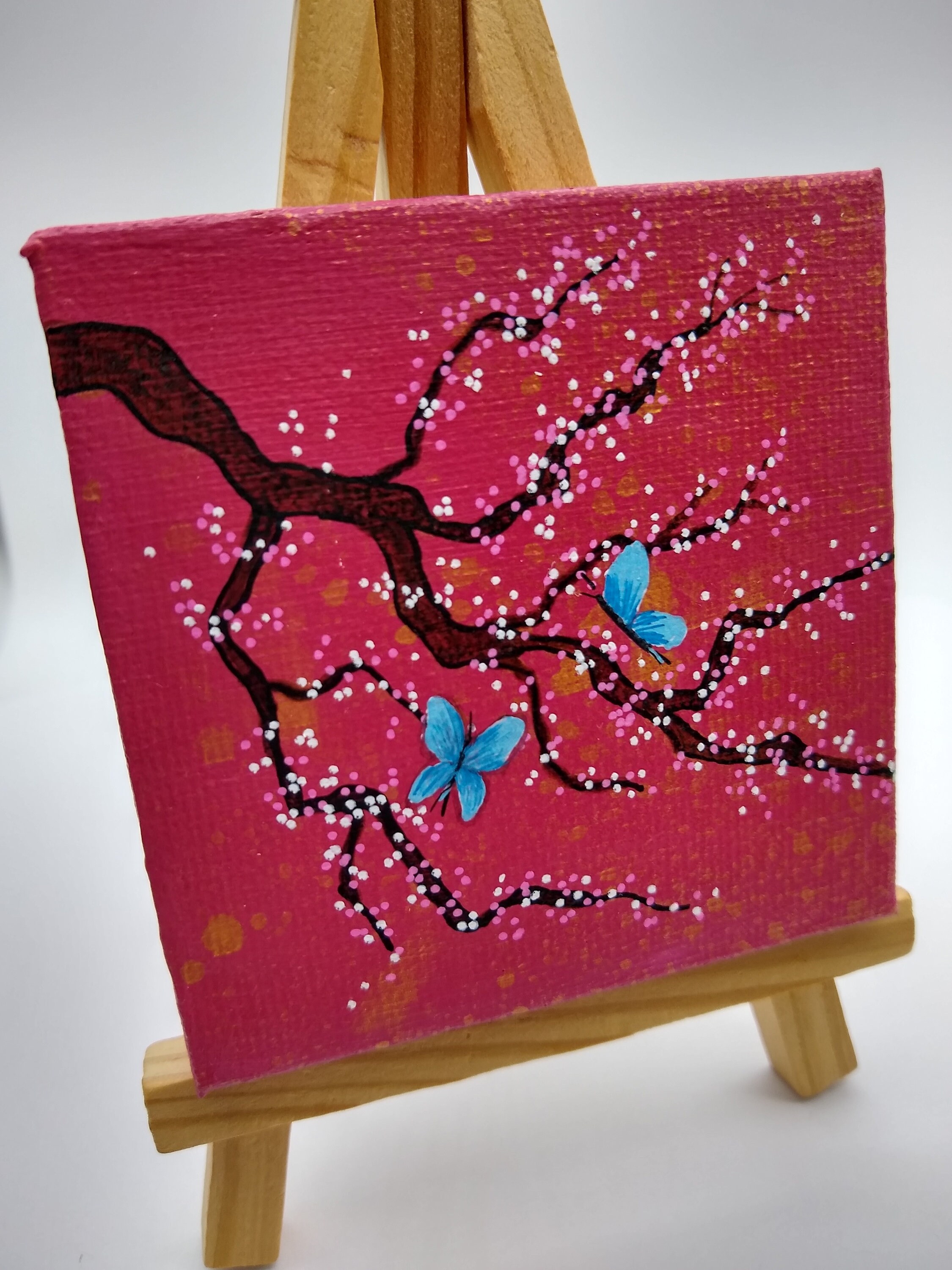 Tiny Pink and Gold Canvas Pink and White Cherry Blossom With - Etsy UK