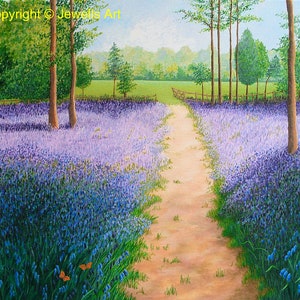 Bluebells With Butterflies Fine Art Print, from my original Bluebell acrylic painting, Floral Art Print, Giclée Print, Art & Collectibles