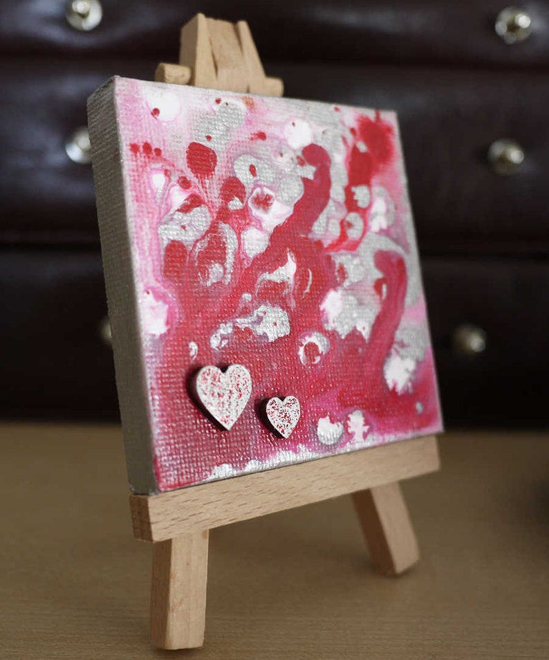 Sea of Love Tiny Original Acrylic Painting on Canvas, Miniature Painting, Romantic Art, Abstract Art, Art & Collectibles image 3