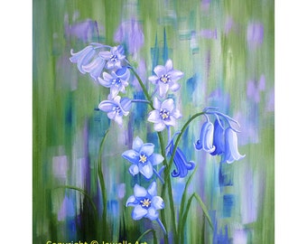 Bluebell Haze Fine Art Print, from my original bluebell acrylic painting, Floral Art Print, Wall Art, Giclée Print, Art & Collectibles