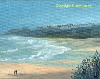 Beach Walkers, Seaside Scene, Original Acrylic Painting On Canvas, Coastal View, Beach Scene, Art & Collectibles