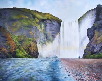Feng Shui Art 'Majesty Waterfall' Giclee Print from my Original Painting, Spiritual Art, Healing Art, Art & Collectibles