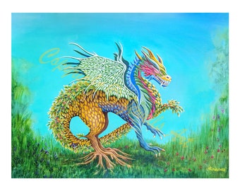 Wood Dragon Giclee Print from my Original Painting: Feng Shui, Lunar Chinese New Year 2024, Spiritual Healing Art