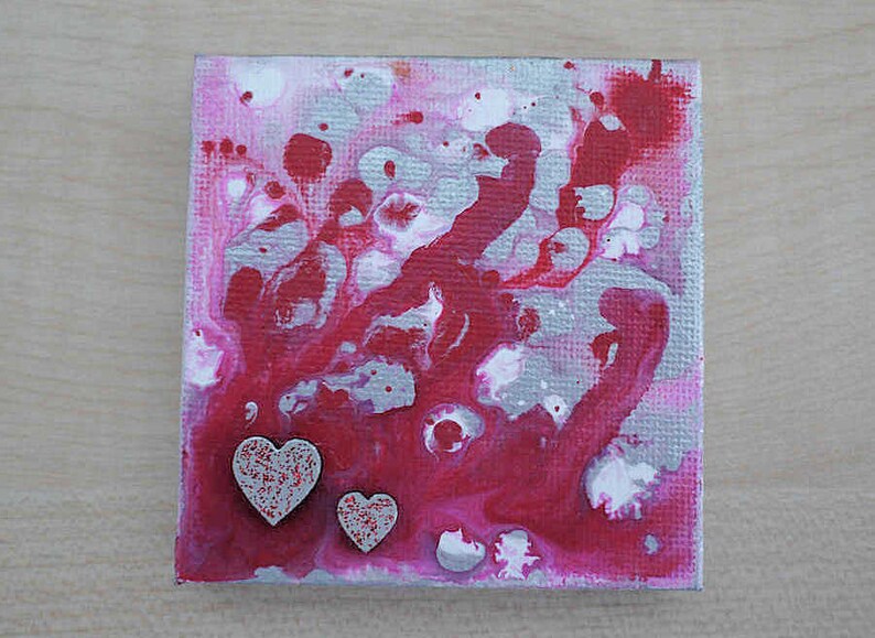 Sea of Love Tiny Original Acrylic Painting on Canvas, Miniature Painting, Romantic Art, Abstract Art, Art & Collectibles Canvas Painting