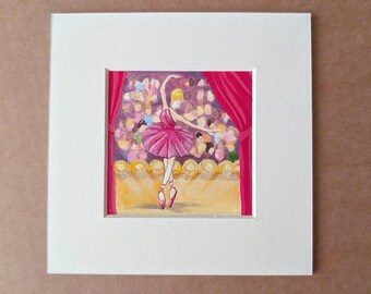 Miniature Ballerina Painting, 5&quot;x 5&quot; Original Mounted Tiny Artwork