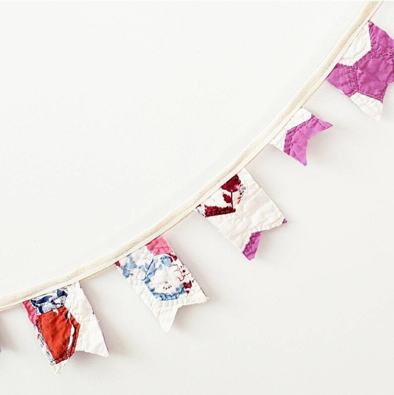 Handmade Pennant Garland Made From Vintage Quilt Nursery Baby Etsy