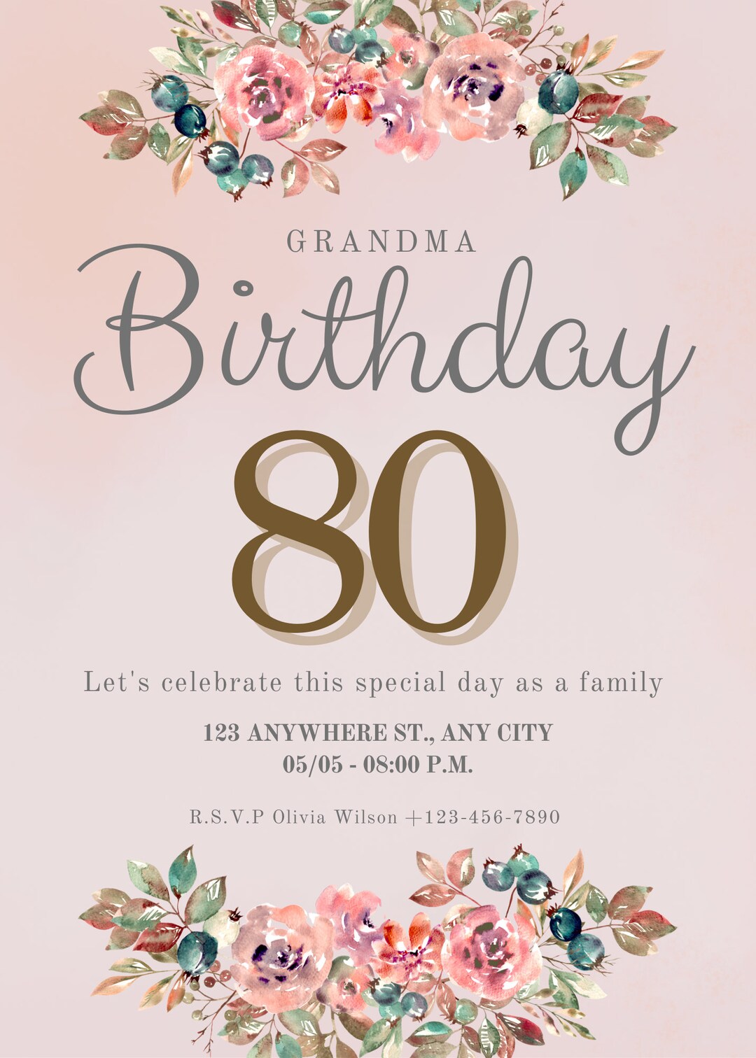80th Birthday Party Invitation Etsy