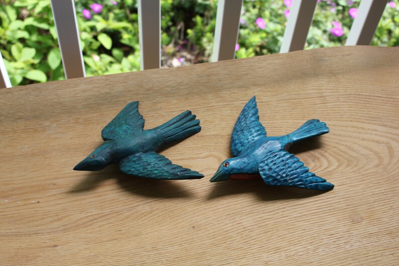 Blue Wooden Bird Wall Decor Etsy