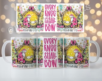 Every Knee Shall Bow | Christmas Christian Mug Wrap Sublimation PNG | White AND Transparent Background