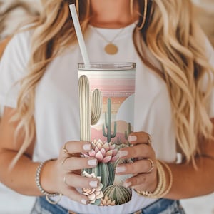 Desert Cactus Tumbler Wrap: Boho Skinny Tumbler Sublimation (Digital Download)