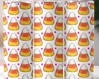 Candy Corn 20 oz Tumbler Wrap PNG, Halloween Sublimation Design, Seamless Candy Corn Pattern, Skinny Tumbler DTF Download