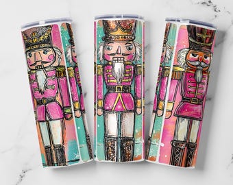 Pink  Preppy Christmas Nutcracker Tumbler Wrap Sublimation PNG