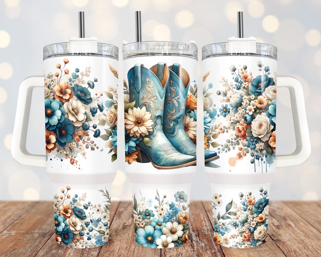 Cowgirl Boots Floral 40oz Tumbler Wrap: Western Sublimation Design ...