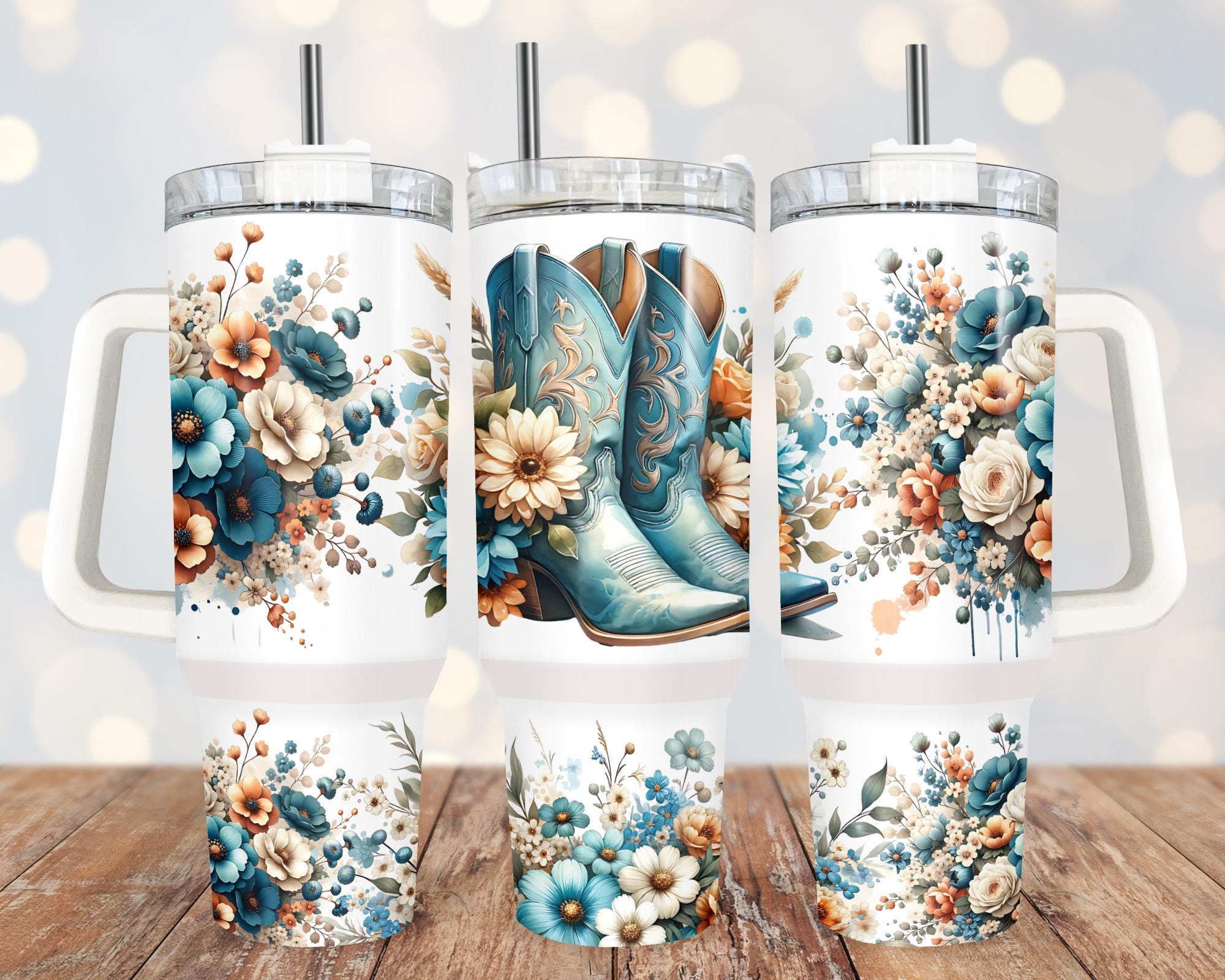 Cowgirl Boots Floral 40oz Tumbler Wrap: Western Sublimation Design ...
