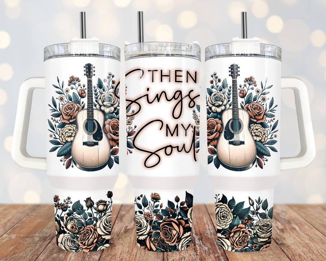 Floral Guitar 40oz Tumbler Wrap: Christian Sublimation Design (PNG) - Etsy