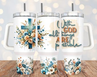 Floral Cross 40oz Tumbler Wrap: Christian Sublimation Design (PNG)