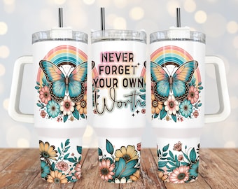 40oz Tumbler Wrap Sublimation Design: Butterfly Rainbow (Digital Download)