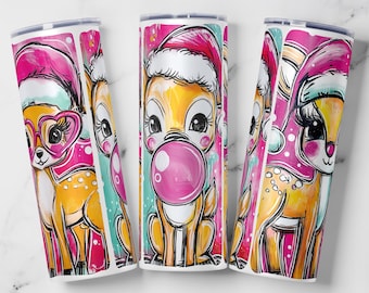 Pink Preppy Christmas Reindeer Tumbler Wrap Sublimation PNG