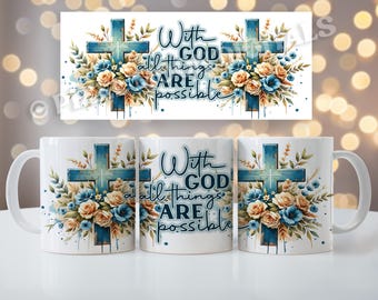 Christian Mug Wrap: Bible Verse Floral Cross (Digital Download)