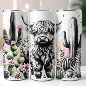 Boho Highland Cow Tumbler Wrap: Desert Cactus Design (Digital Download)