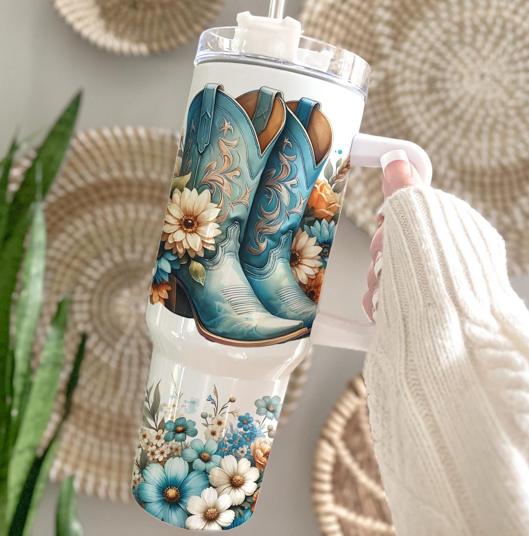 Western Cowgirl Boots Floral 40oz Tumbler Wrap Sublimation Design ...