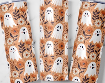 Ghost Floral Tumbler Wrap Png Halloween Sublimation Fall Wildflower Digital Download