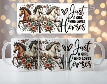 Wild Horses Mug Wrap PNG: Western Sublimation Design (Digital Download)