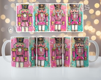 Pink Christmas Nutcracker Coffee Mug Wrap Sublimation 11 oz 15 oz Transparent Background