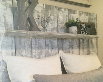 Adorable Farmhouse Whitewashed reclaimed wood headboard