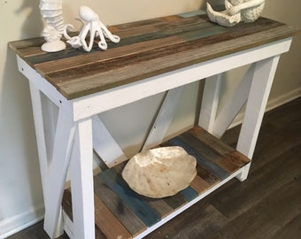 Beautiful farmhouse Coastal Table made for entryway sofa table or nightstand in blues