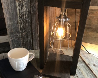 Lampe de bureau en bois récupéré Edison