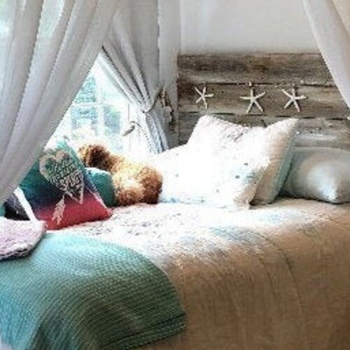 Coastal Headboard Beachy Farmhouse Whitewashed Starfish Beach Etsy