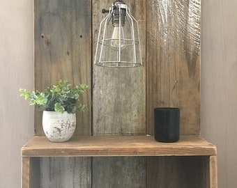 rustic floating nightstand with light