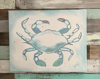 Beautiful soft toned crab handpainted acrylic on canvas created in coastal colors perfect for any nautical decor.