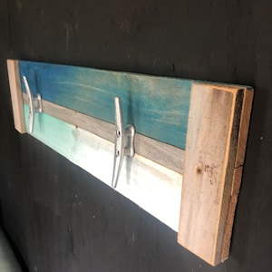 Beach house towel rack surf nautical key holder jacket hanger coat reclaimed chippy paint turquoise