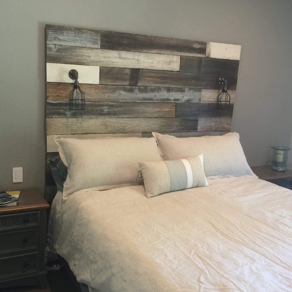 Reclaimed Wood Headboard distressed farmhouse lavender lullabies rustic old wood bed king queen full twin cottage