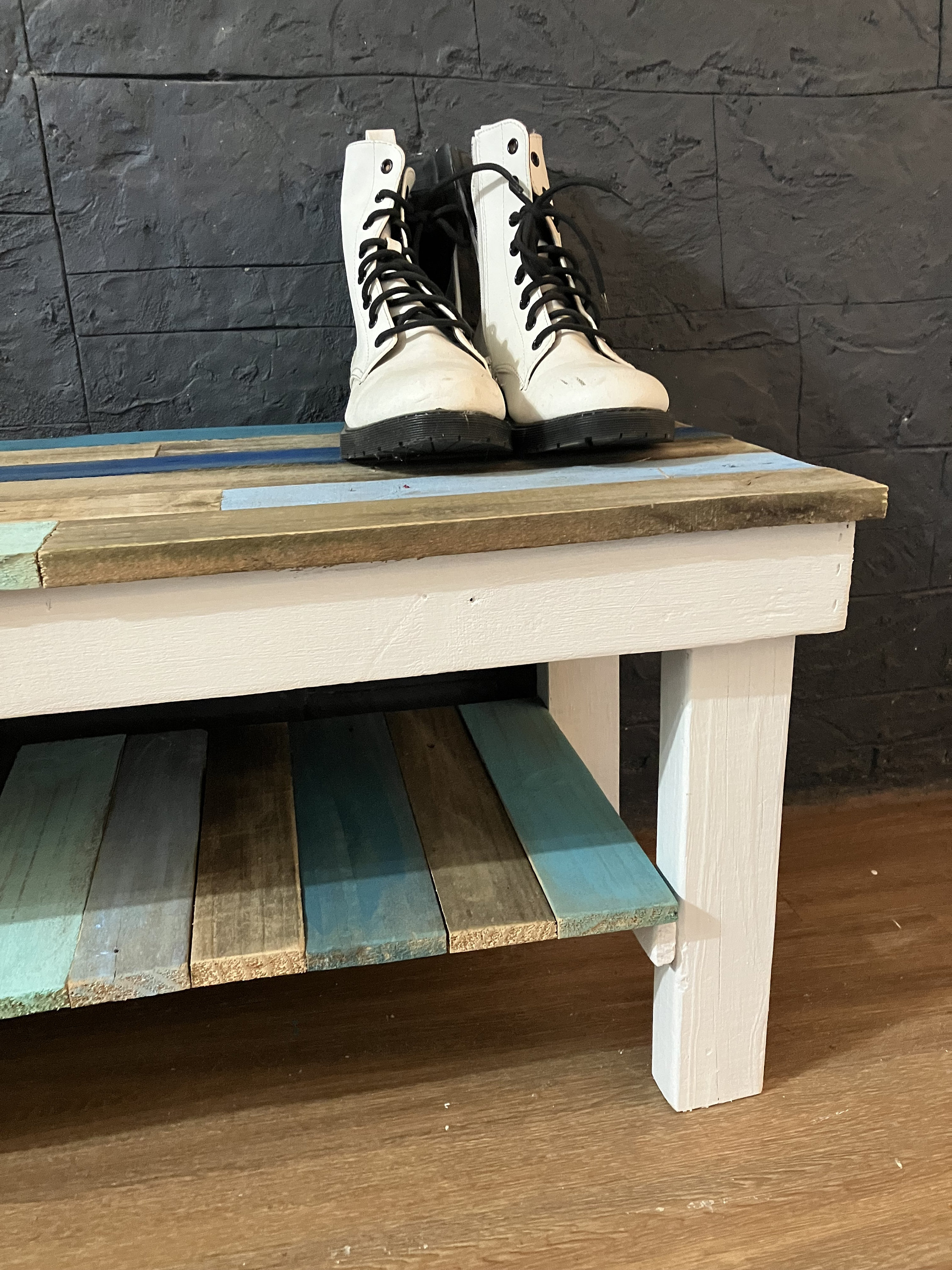 Reclaimed Wood Coastal Shoe Rack Bench in Beach Colors - Etsy