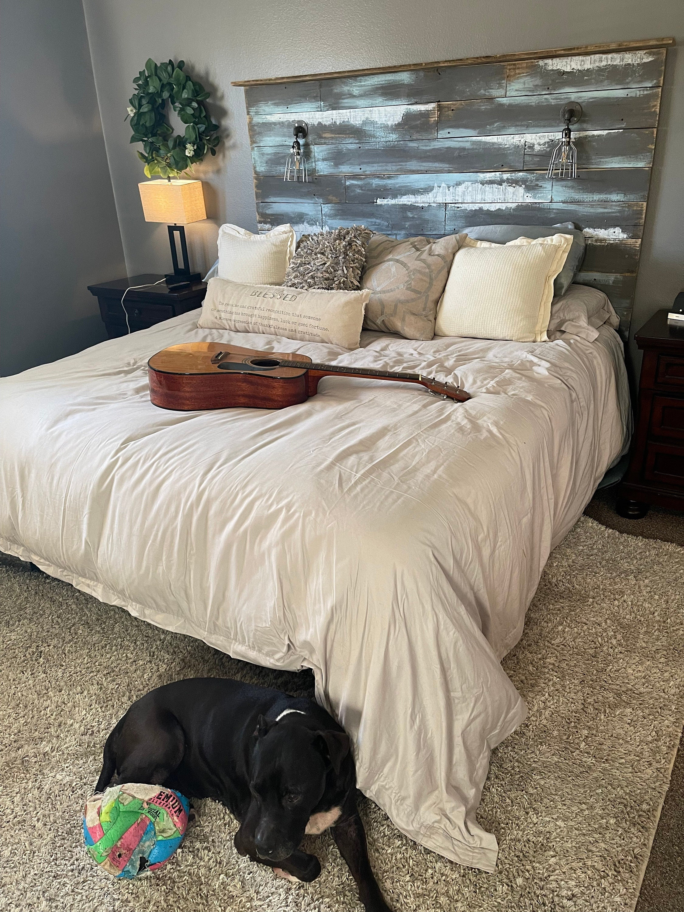Distressed farmhouse headboard deals
