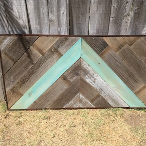 Turquoise and grey chevron headboard