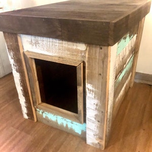 Farmhouse rustic chippy paint Cat litter box bench doghouse