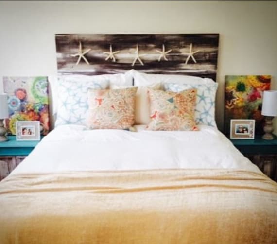 Coastal Headboard Beachy Whitewashed Starfish Beach House Nautical
