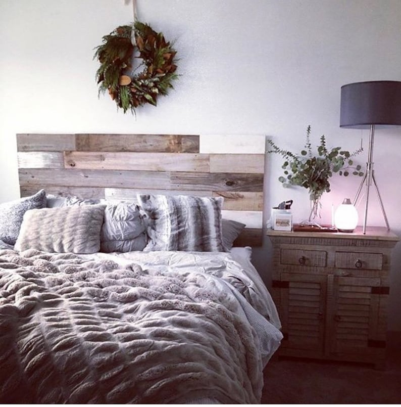 Reclaimed Wood Headboard distressed farmhouse lavender lullabies rustic old wood bed king queen full twin cottage image 7