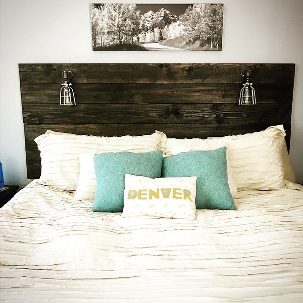 Reclaimed Wood Loft style Urban Modern farmhouse rustic stained country bed headboard king queen full twin cottage